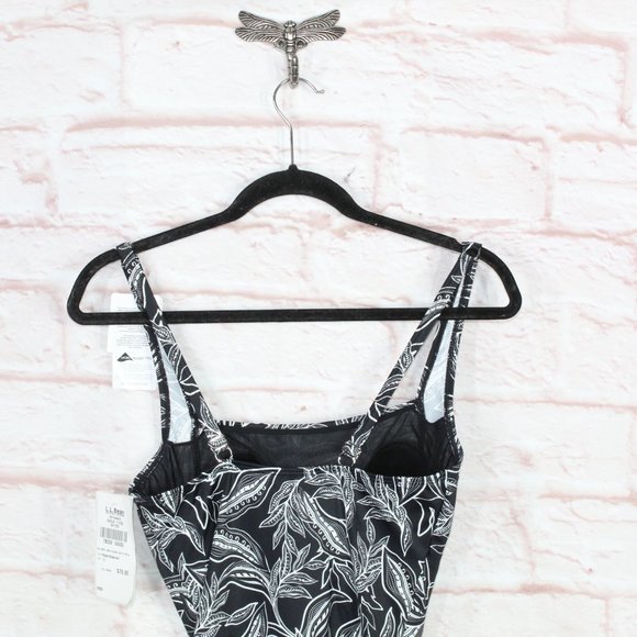 LL Bean Black Botanical Squareneck Tanksuit One-Piece Swimwear Size 12 - Picture 5 of 10
